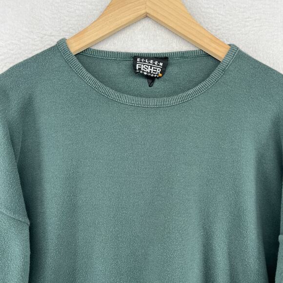 Vintage EILEEN FISHER Sweater Size 2 Cotton Oversized Jumper Pullover Green USA - Picture 4 of 14